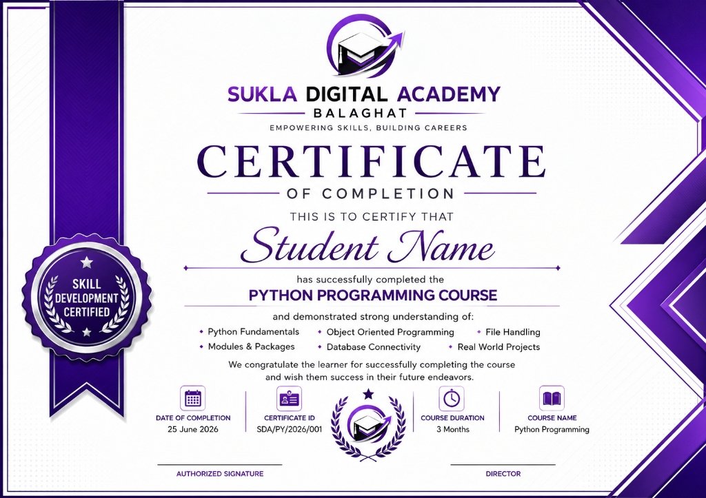 Sukla Digital Academy Certificate Preview